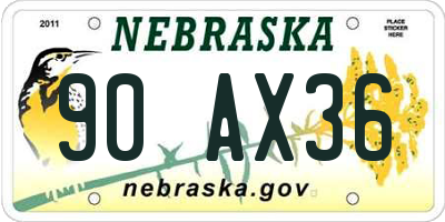 NE license plate 90AX36