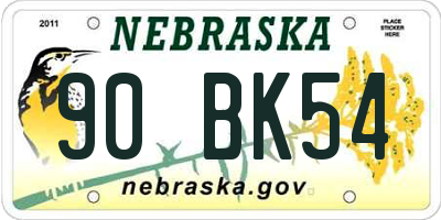 NE license plate 90BK54