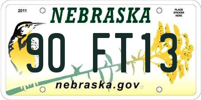 NE license plate 90FT13