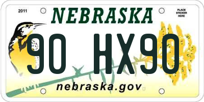 NE license plate 90HX90