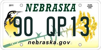 NE license plate 90QP13