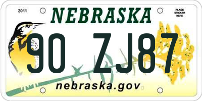 NE license plate 90ZJ87