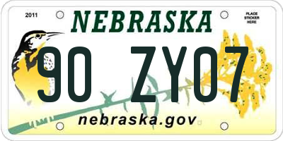 NE license plate 90ZY07