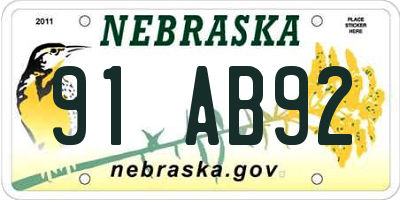 NE license plate 91AB92