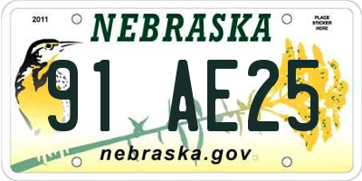 NE license plate 91AE25