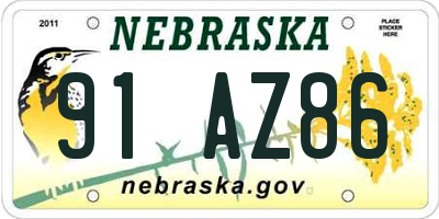 NE license plate 91AZ86