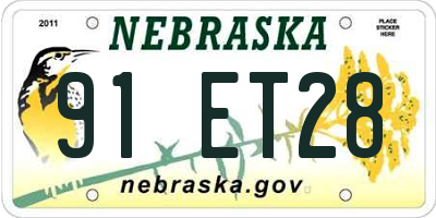 NE license plate 91ET28