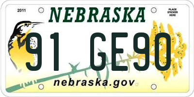 NE license plate 91GE90