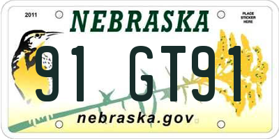 NE license plate 91GT91