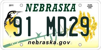 NE license plate 91MD29