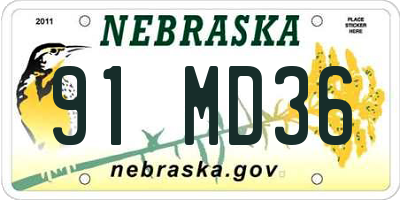 NE license plate 91MD36