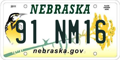 NE license plate 91NM16