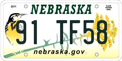 NE license plate 91TF58