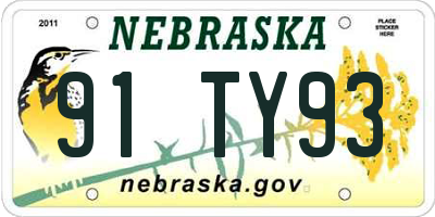 NE license plate 91TY93