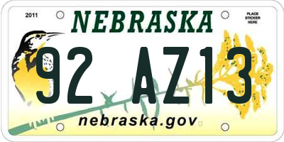 NE license plate 92AZ13