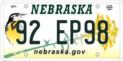 NE license plate 92EP98