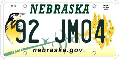 NE license plate 92JM04