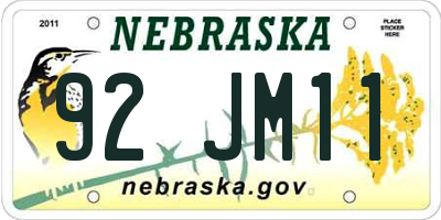 NE license plate 92JM11