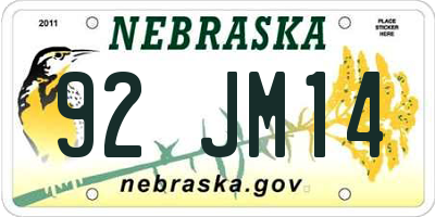 NE license plate 92JM14
