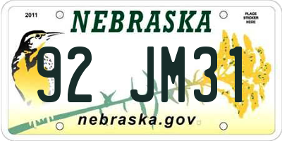 NE license plate 92JM31