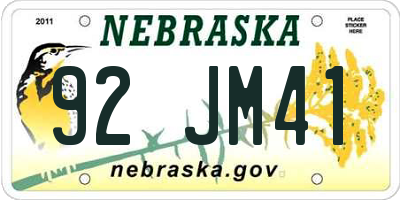 NE license plate 92JM41