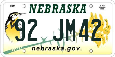 NE license plate 92JM42