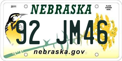 NE license plate 92JM46