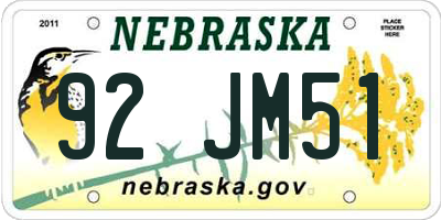 NE license plate 92JM51