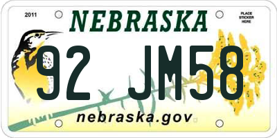 NE license plate 92JM58