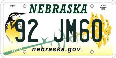 NE license plate 92JM60