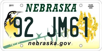 NE license plate 92JM61