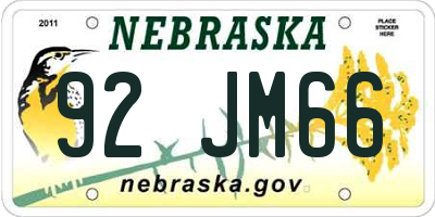 NE license plate 92JM66