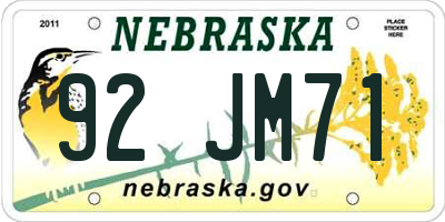 NE license plate 92JM71