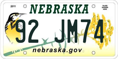 NE license plate 92JM74