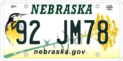 NE license plate 92JM78