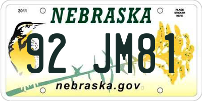 NE license plate 92JM81