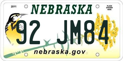 NE license plate 92JM84