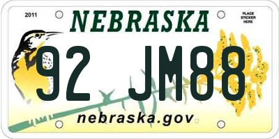 NE license plate 92JM88