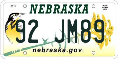 NE license plate 92JM89
