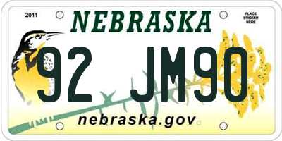 NE license plate 92JM90