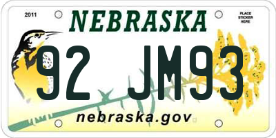 NE license plate 92JM93