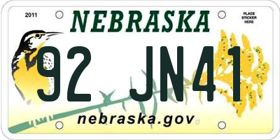 NE license plate 92JN41