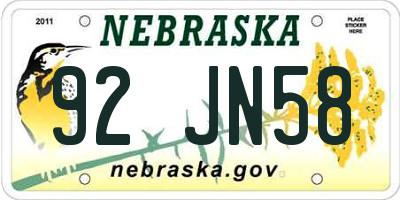 NE license plate 92JN58
