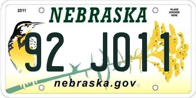 NE license plate 92JO11