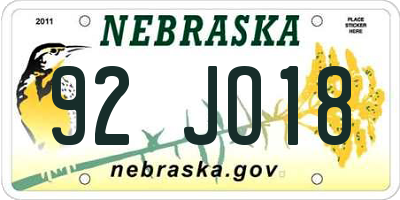 NE license plate 92JO18