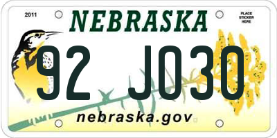 NE license plate 92JO30