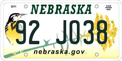 NE license plate 92JO38
