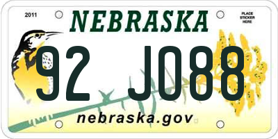 NE license plate 92JO88