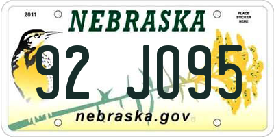 NE license plate 92JO95