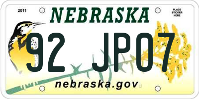 NE license plate 92JP07